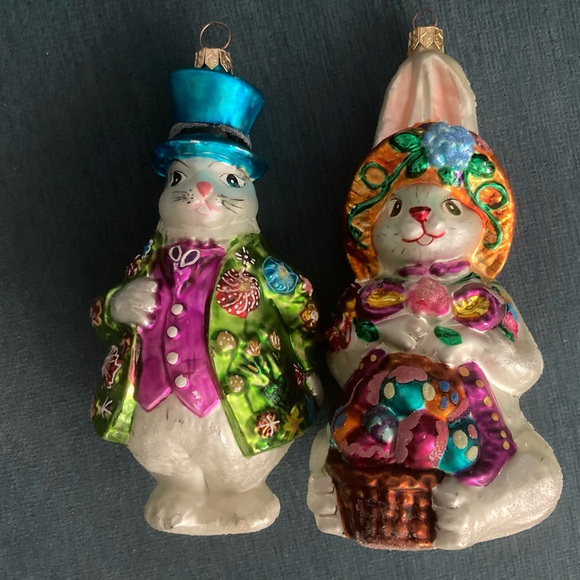 Christopher Radko Male & Female Bunny Rabbit Ornaments. - Picture 1 of 9